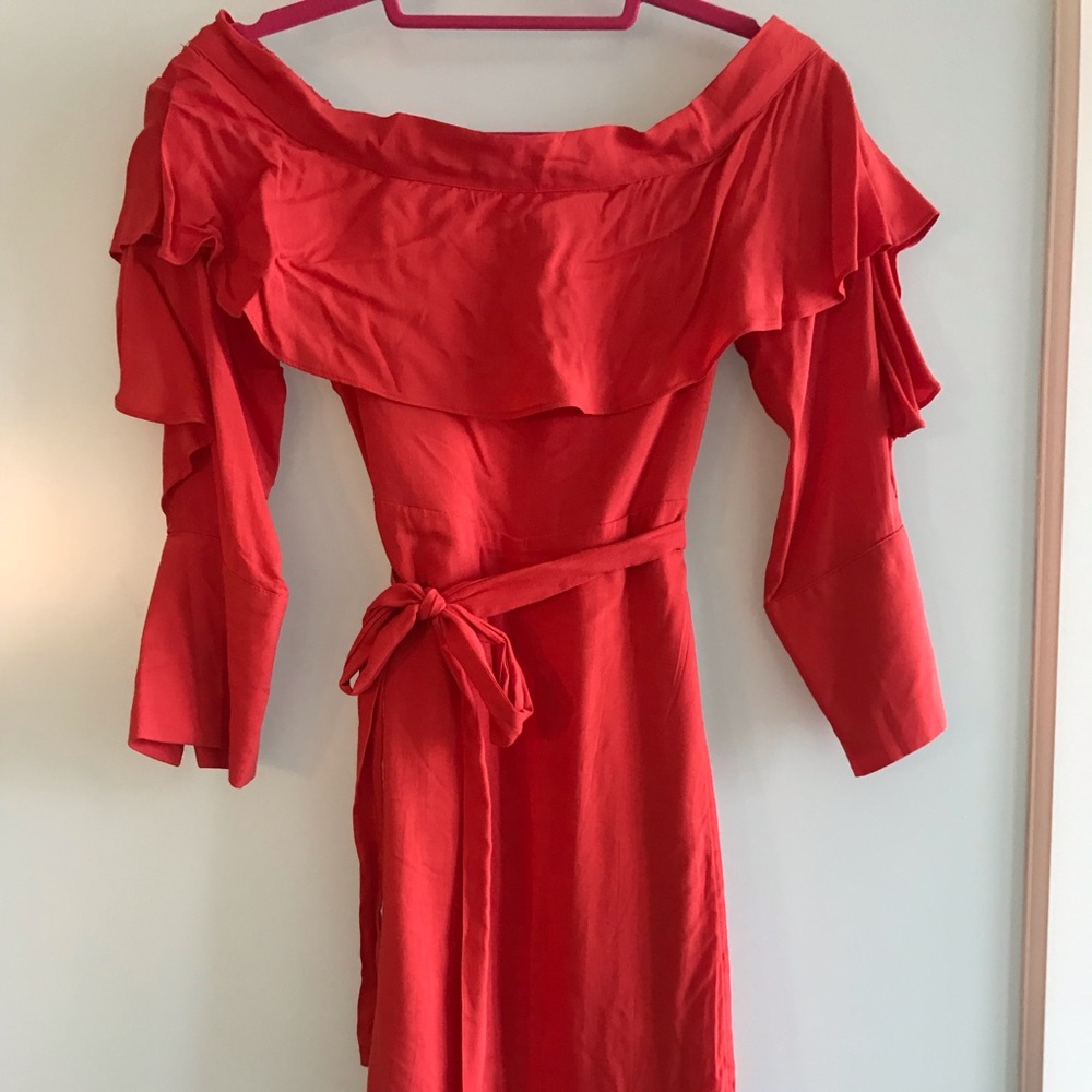 Red off the shoulder dress